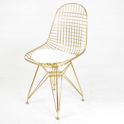 China Modern Nordic industrial indoor outdoor furniture iron backrest restaurant chair gold metal wire dining chair for sale