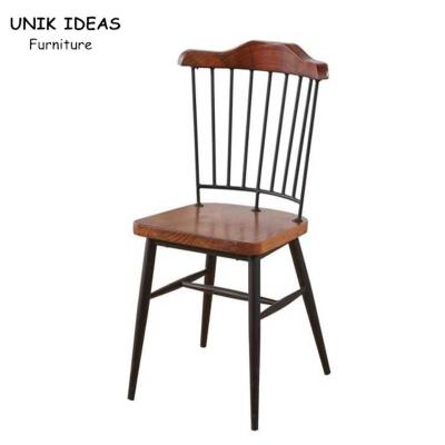 China Retro Modern Solid Wood Dining Chair Metal Frame High Back Restaurant Bar Chair for sale