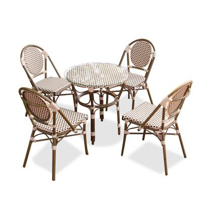 China Anti Aging Outdoor Furniture And Chair Cafe White Rattan Garden Chair Bamboo Outdoor Dining Table Set for sale