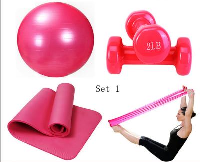 China Yoga package with Yoga ball & Yoga mat & Yoga dumbbell & Yoga pull belts for sale