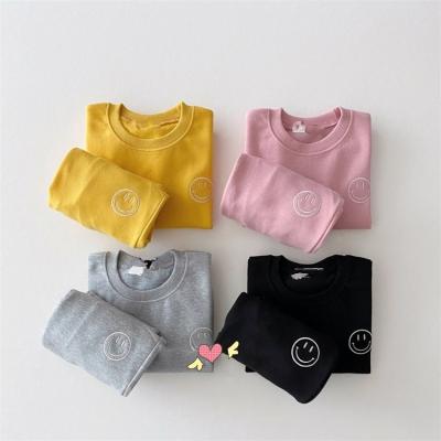 China CS Autumn/Winter Baby Suit Children's Cartoon Embroidery Long Sleeve Anti-Shrink Smiling Casual Hoodies+Elastic Pants 2 Pieces Suit for sale