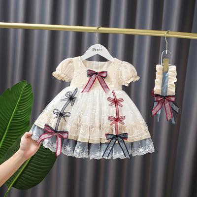 China Anti-wrinkle summer Lolita Spain fashion embroidery girls dress bow patchwork dress birthday princess short sleeve dress for sale