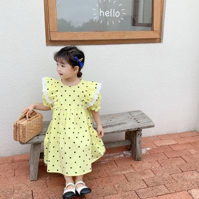 China Anti-wrinkle 2022 summer girl dress Korean version of the skirt trend yellow polka dot lace skirt princess short-sleeved dress for sale