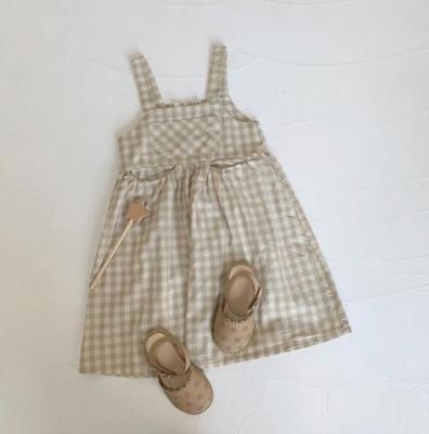 China 2021 New Girls Spring Fashion Plaid Spring Dress Kids Cotton Breathable Sleeveless 1-6 Years Princess Dresses Children Canvas Clothes Summer Cotton Dress for sale