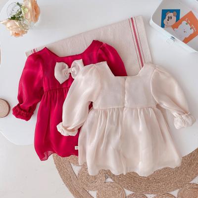 China Princess 2021 Mermaid Breath Sleeve One-Piece Overalls Baby Bowknot Net Yarn Romper Vintage Baby New Romper Dress for sale