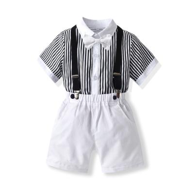 China Summer boys casual clothing set 2022 short sleeves boys kids clothing set kids clothing sets of striped shirt+shorts for boys for sale