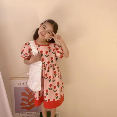 China 2022 New Summer Washable Floral Puff Sleeve Cotton Dress Girls Dress for sale