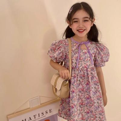 China 2022 Summer New Style Washable Floral Puff Sleeve Girls Short Dresses for sale