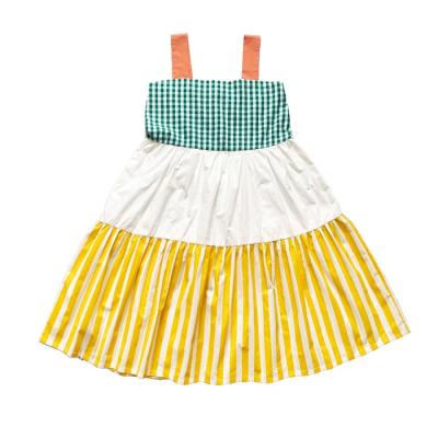 China Washable the new summer of the 2022 big children's skirt hits the color plaid skirt girl's dress the long skirt soft striped sleeveless vest for sale