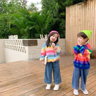 China Breathable spring and autumn children's sweater boys and girls Korean version of the striped rainbow sweater pullovers for children for sale