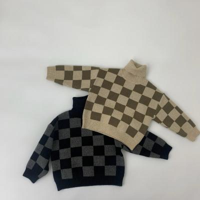 China Breathable Korean version of the warm turtle neck sweater jackets children plaid pullovers kids sweaters for boys and girls for sale