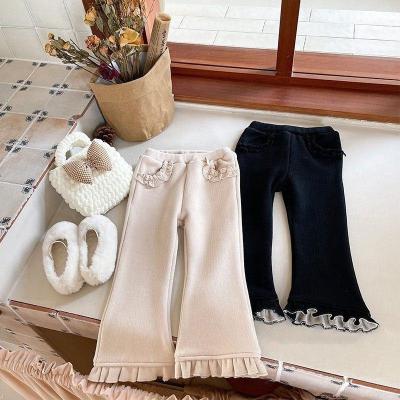 China Winter Breathable Korean Girl Solid Color Deep Flared Trousers Casual Fashion Warm Pants For Kids Girl Trousers for sale