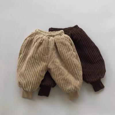 China Infant and baby toddler thick plus striped velvet anti-pilling pants warm pants boys and girls carrot pants thick corduroy pants for sale