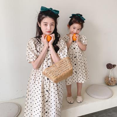 China New Breathable 2021 Summer Parent-child Dresses Mommy And Me Clothes Girls Chiffon Polka Dot Princess Dress for sale