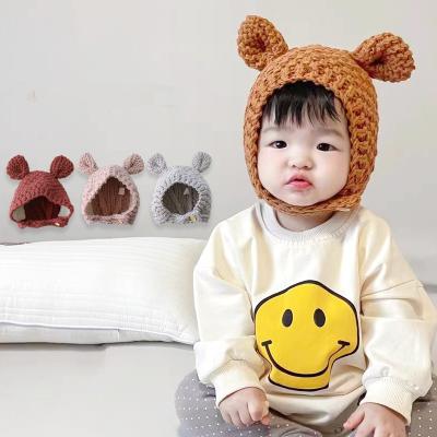 China Bear Ears Baby Warm and Velvet Knitted Baby Short Hat Winter Korean Version for sale