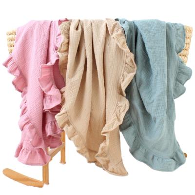 China New Gauze Swaddling Baby Blanket Fungus Edge Cotton Muslin Cotton Kids Dump Receive Bag Solid Color Kids Cocoon Comforter Blanket for sale