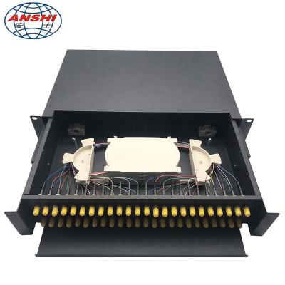 China ANSHI Network FTTH FTTB FTTX 19 Inch ST Adapter Fiber Optic Patch Panel Rack Din Rack Rail Drawer 48 Cores for sale