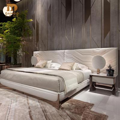 China Modern Italian Design Large Bed High Luxury Bedroom Furniture White Leather Luxury Bedroom for sale