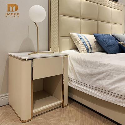 China Italian Nightstand Beside Table Drawer Side Storage Units Leather Luxury Bed Room Furniture Sets Bedroom Hotel Amenities Nightstand for sale