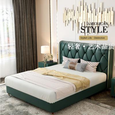 China Stainless Steel Modern Accessories Top Quality Bed DAMOO Style Double Beds Soft Hot Selling Blue Leather Bed for sale