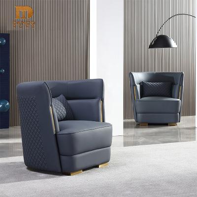 China DAMOOBest Luxury Sell Modern Designs Waist Back Lounge Blue Leather Armchair for sale