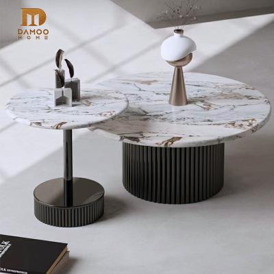 China LUXURY Modern Round Corner Coffee Table DAMOOMetal Coffee Table Living Room Marble Top Corner Table LUXURY Side Table Stainless Steel for sale