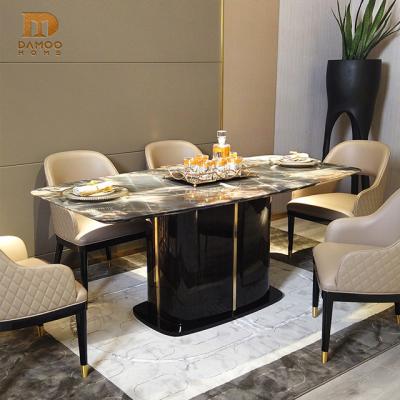 China Italian Rectangular Modern Light Luxury Marble Dining Table Family Dining Table Chair Combination Table for sale