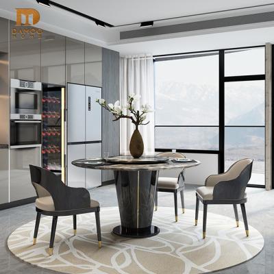 China Modern Dining Table And 6 Seater Chair Set Leather Dining Chairs Wooden Gray Leather Ware Dinner Dining Chairs for sale