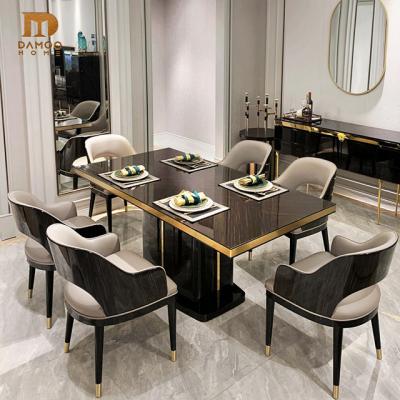 China Modern luxury unique rectangular shape black dining table set furniture marble german dining table set for restaurant table for sale