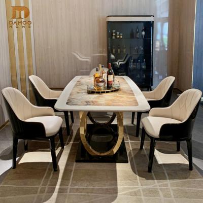 China Modern Luxury Modern Marble Dining Table Set Rectangular Stainless Steel Table Dining Sets for sale