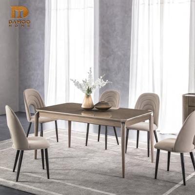 China DAMOO Luxury Classic Design Dining Rome Furniture Light Yellow Wood Dining Table Set Live Wood Korean Dining Table for sale