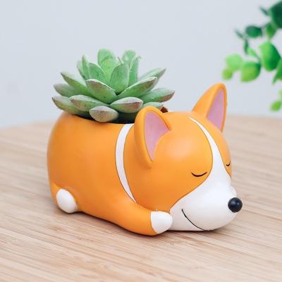 China 1 Piece Cartoon Pots Resin Pot Planter Cartoon Creative Modern Succulent Corgi Animals Flower Desktop Decoration For Kids for sale