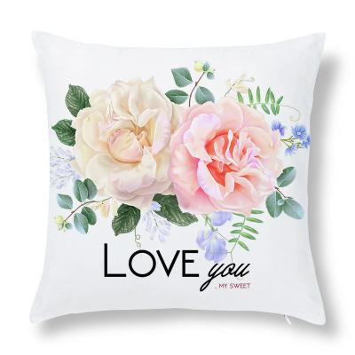 Cina Valentines Gifts 18x18 Wedding Gift Anti-Static Cushion Cover Red Heart Love Flower Throw Digital Printing Pillow Case in vendita