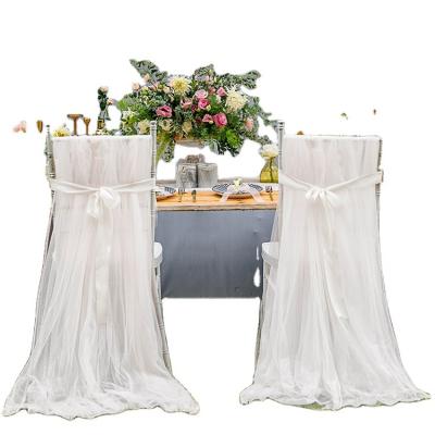 China Wedding Rectangle Mesh Yarn New Long Wedding Style Wedding Banquet Dining Outdoor Decorative Chair Cover for sale