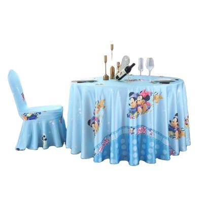 China Baby Birthday Party Cartoon Durable Elastic Table Cloth Set Cheap Polyester Fabric Chair Cover for sale