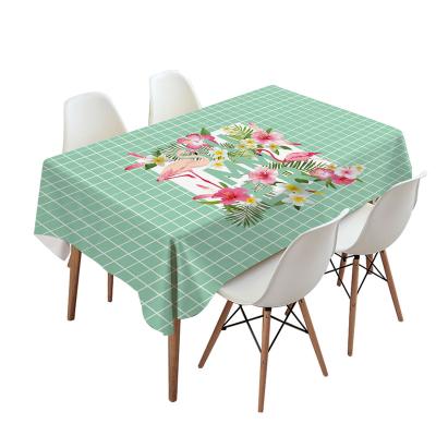 China Flower Geometry Non-slip Rectangular White Multicolor Pattern Printed Dining Table Cover Polyester Fabric Tablecloth for sale