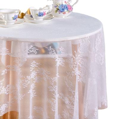 China American Style Embroidery Dining Table Cover Mesh Hollow Out Solid Home Non-slip White Lace Round Tablecloth for sale