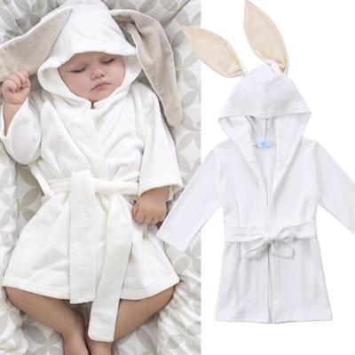 China Viable Baby Bunny Bathrobe Soft Hooded Towel Long Robe Pajamas Kid White Bathrobe 1-5Y for sale