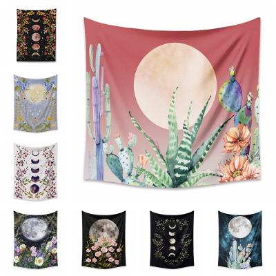 중국 Viable Moon Phase Tapestries Flower Floral Vine Black Background Tapestry Wall Hanging For Room 판매용