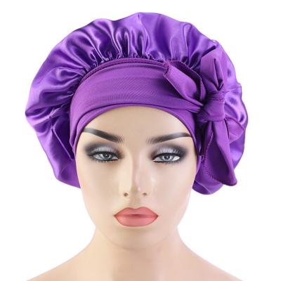 China European And American Style Factory Wholesale Low Customize Logo Night Sleep Hat With Long Tie Band Satin Hood for sale