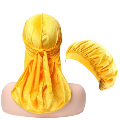 China Velvet Durag and Hood 2pcs Set Women and Men Sleep Hat Doo Rag RAR-037 for sale