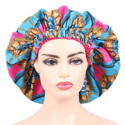 China African satin striped bonnet large print pattern fabric Ankara bonnets nightcap for sale