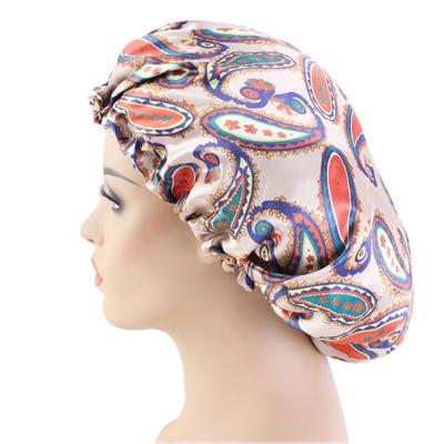 China Striped African Print Satin Sleep Hat Double Layer Reversible Silky Adjustable Waist Hood for sale