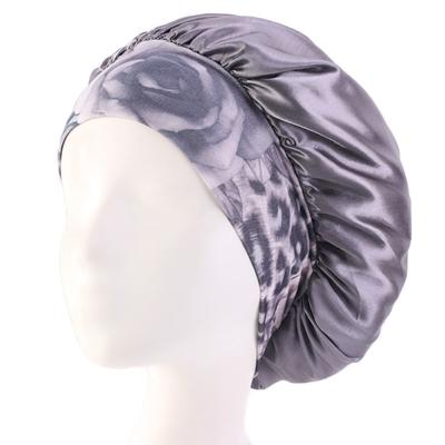 China Bandeau Satin Striped Elastic Hood Printed Cosmetic Sleep Cap Salon Hat for sale