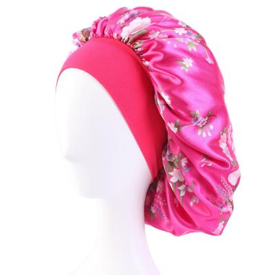 China Luxury Satin Chemo Sleeping Cap Striped Fashion Flower Hijab Bandana Floral Printing Cap for sale