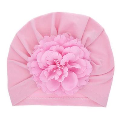 China Cute Pink Striped Flower Soft Kids Headwear Hat Sleep Cap Kids Solid Headwrap Turban for sale