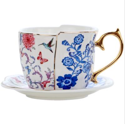 China Besta Gift Viable Irregular Porcelain Cappuccino Cup And Saucer Set With Gold Rim for sale