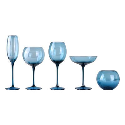 China Besta Stocked DDP Stocked Blue Glass Vintage Wine Goblet Glassware Set For Party for sale