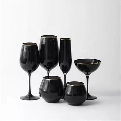 China Besta DDP Banquet Lead Free Stocked Black Sprayed Wine Glass Crystal Glassware Set With Gold Rim for sale