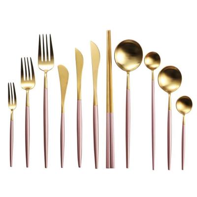 China Besta Hotel Viable Western 18/8 Stainless Steel Silverware Gold Flatware Dinnerware Sets For Dinner for sale